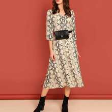 Snake Skin Print Fit and Flare Dress | SHEIN