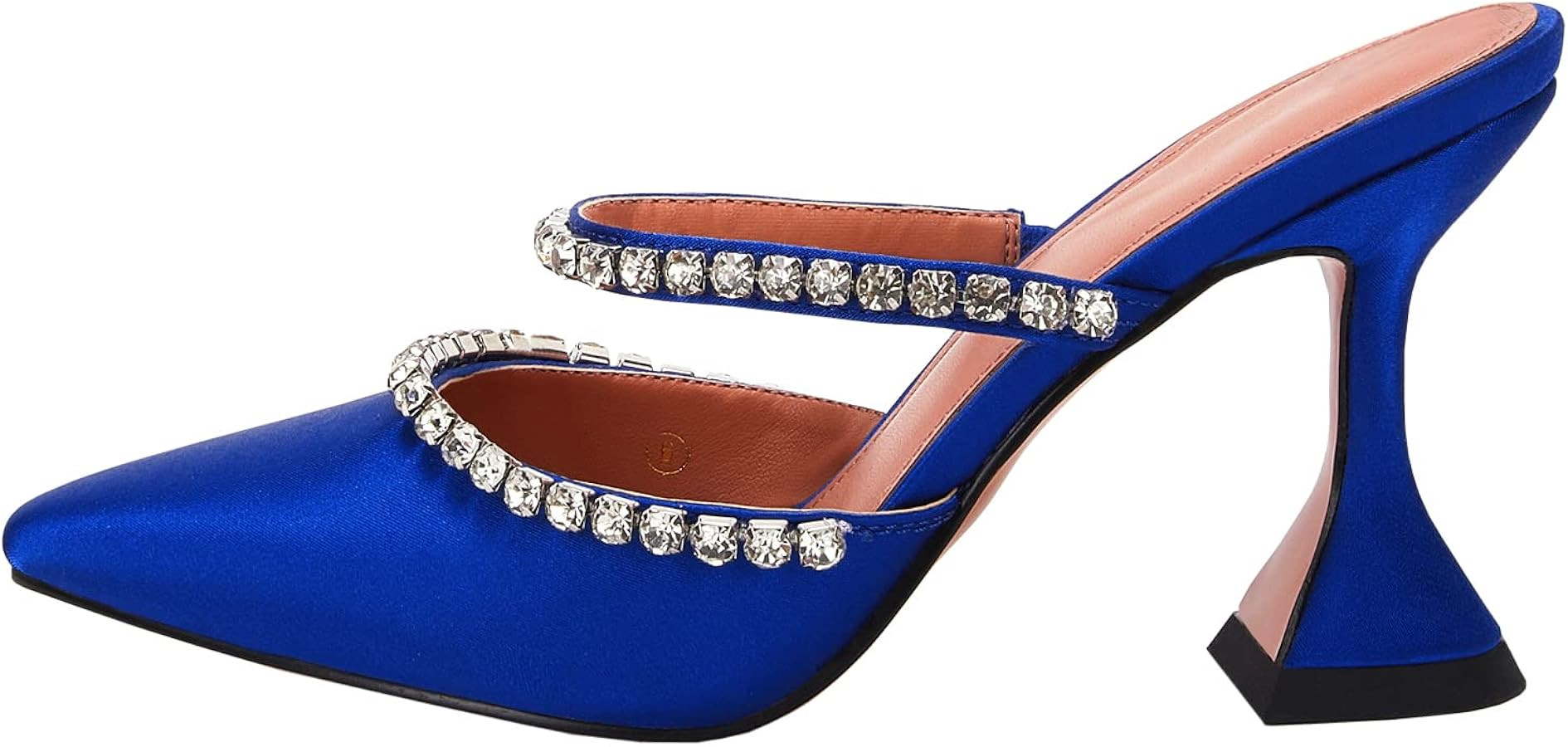VETASTE Women's Pointed Toe Strappy Heels Crystal Satin Heeled Mules Wedding Party Shoes | Amazon (US)