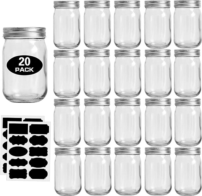Tarros de vidrio de 12 onzas con tapas, boca regular, paquete de 20 frascos Mason de 12 onzas par... | Amazon (US)