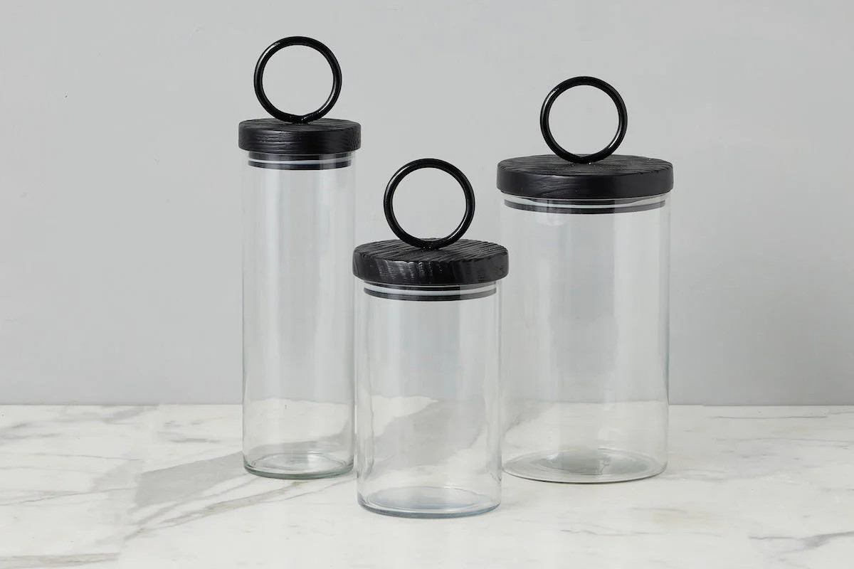 Glass Canister, Black Ring Handle, Set of 3Default Title | etúHOME