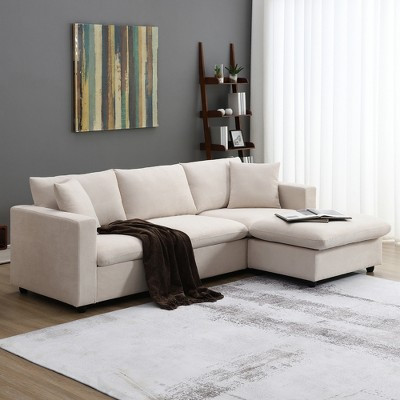 Modern L-shaped Sectional Sofa, Upholstered Couch with Convertible Ottoman and 2 Free Pillows, Beige-ModernLuxe | Target