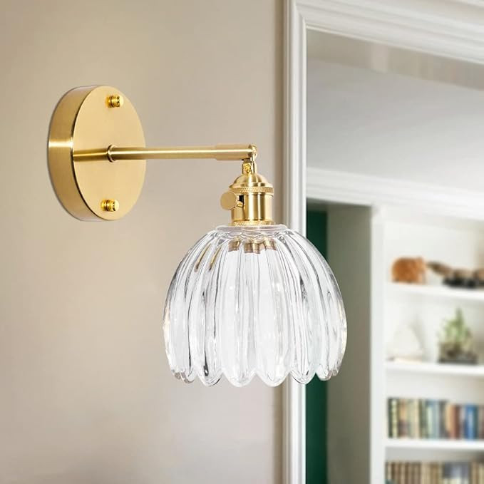 Shenmoyl Vintage Modern 1 Light Wall Sconces with Transparent Flower Glass Lampshade 180 Degree A... | Amazon (US)