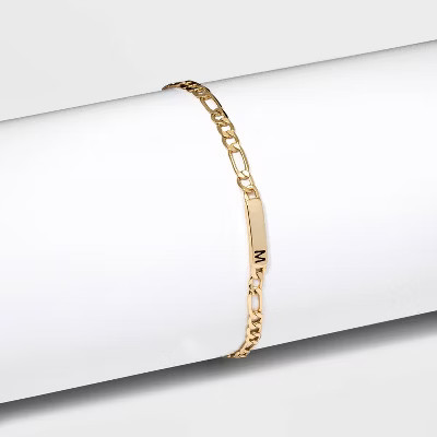 Gold Plated Initial Bar Figaro Chain Bracelet - A New Day™ Gold | Target