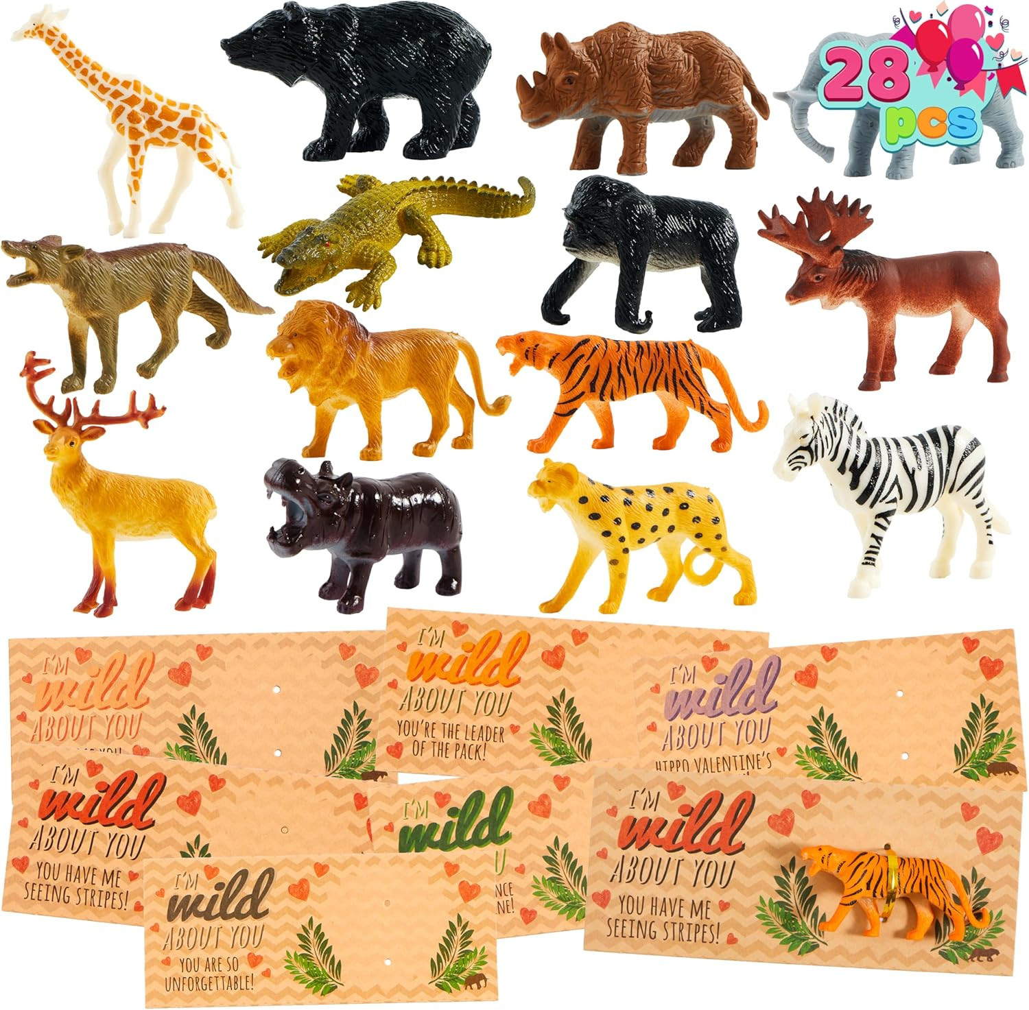 JOYIN 28Pack Valentines Day Gifts Cards with Zoo Animals Figures for Boys Girls, Greeting Cards f... | Amazon (US)