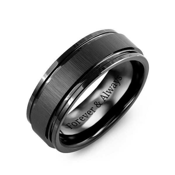 Men's Brushed Black Ceramic Ring with Beveled Edges | Jewlr