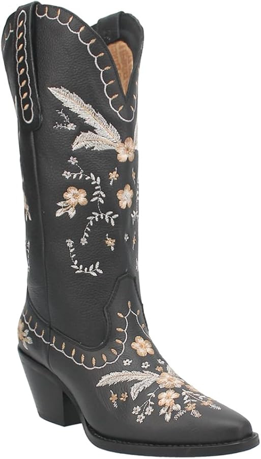 Dingo Womens Full Bloom Floral Round Toe Casual Boots Knee High Mid Heel 2-3" - Black | Amazon (US)