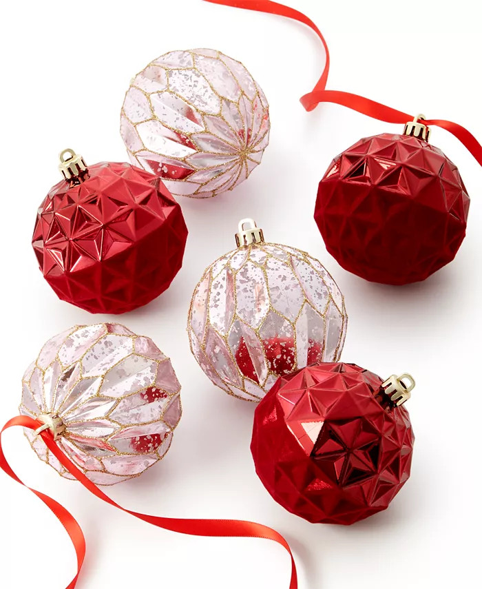 Holiday Lane Burgundy and Blush Plastic Diamond Ball Ornaments, Set of 6, Created for Macy's - Ma... | Macy's