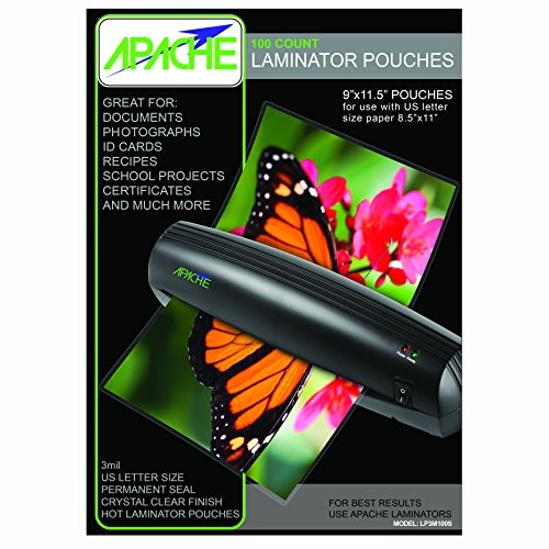 Apache 3 Mil Letter Size (9 x 11.5") Crystal Clear Universal Thermal Laminating Pouches, 100 Count | Amazon (US)