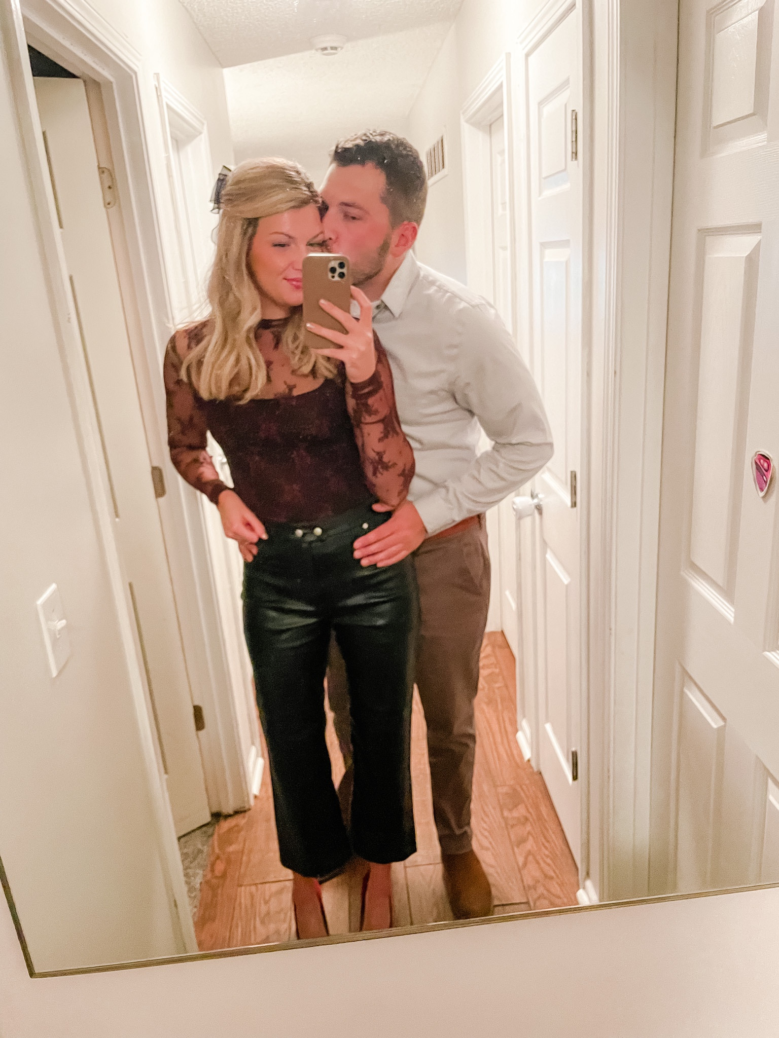 Leather pants TTS
Top size small 
Shoes TTS 