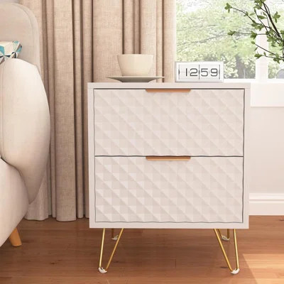 2-Piece Modern Black Wood Night Stand Set With 2 Drawers Gold Legs For Bedroom Living Room | Wayfair North America