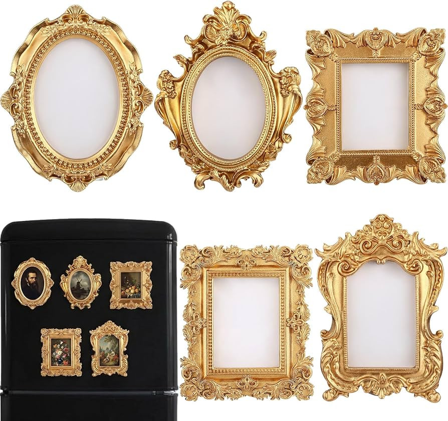 5 Pcs Mini Vintage Picture Frame Small Gold Baroque Ornate Photo Frame for Refrigerator Magnetic ... | Amazon (US)