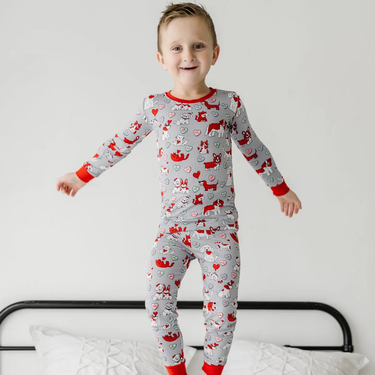 Gray Furever Valentines Two-Piece Bamboo Viscose Pajama Set | Little Sleepies