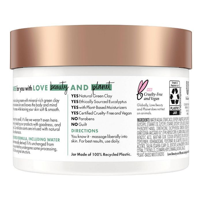Beloved Green Clay & Eucalyptus Body Cream Lotion - 10oz | Target
