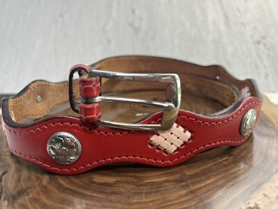 Vintage Country Western Red Leather Textan Belt Silver Hardware sz 32-36  | eBay | eBay US
