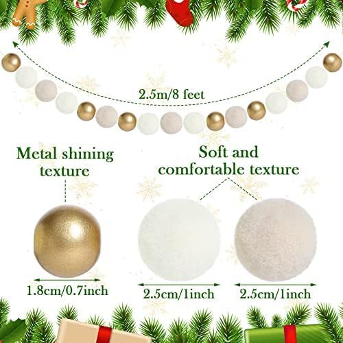 2 Pieces Pom Pom Garland Wool and Wood Felt Ball Metallic Christmas Garland Ivory and Cream Felt ... | Amazon (CA)