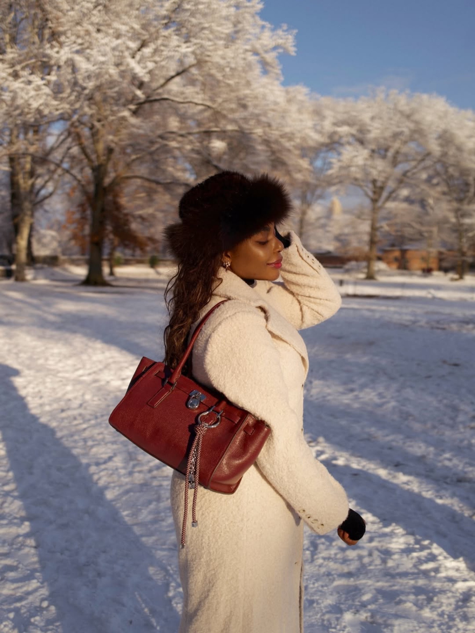 Cozy winter outfit. Be sure to lean in statement accessories to make your winter outfits pop! Wearing a cream coat with a warm faux fur hat and burgundy handbag from Michael kors … For more links to new years eve outfit, cozy sets, chilco maxi skirt, red light mask, cheirosa 67 perfume mist, valentines day decor, vacation outfits beach, bounce fleece funnel neck tunic, follow me on LTK! ✨

#LTKgrwm #LTKootd #LTKWorkwear