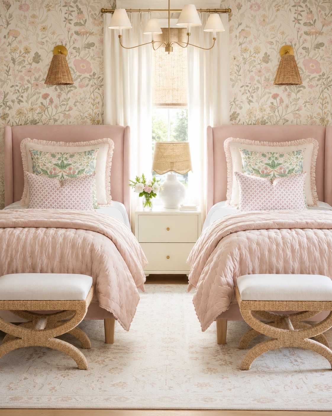 The most darling shared bedroom 

Bedroom girls bedroom bed rug wallpaper