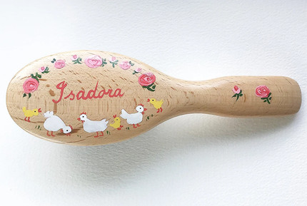 Click for more info about PERSONALISED HAIRBRUSH Hens & Roses design