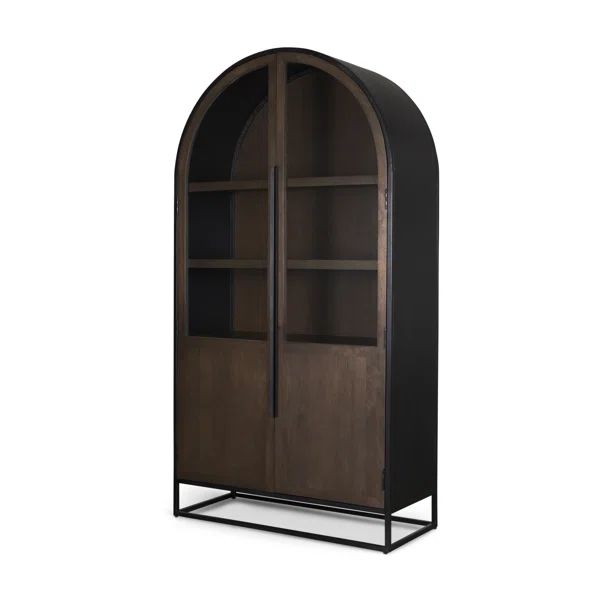 Clementine Wood W/Black Metal Arched Curio Cabinet | Wayfair North America