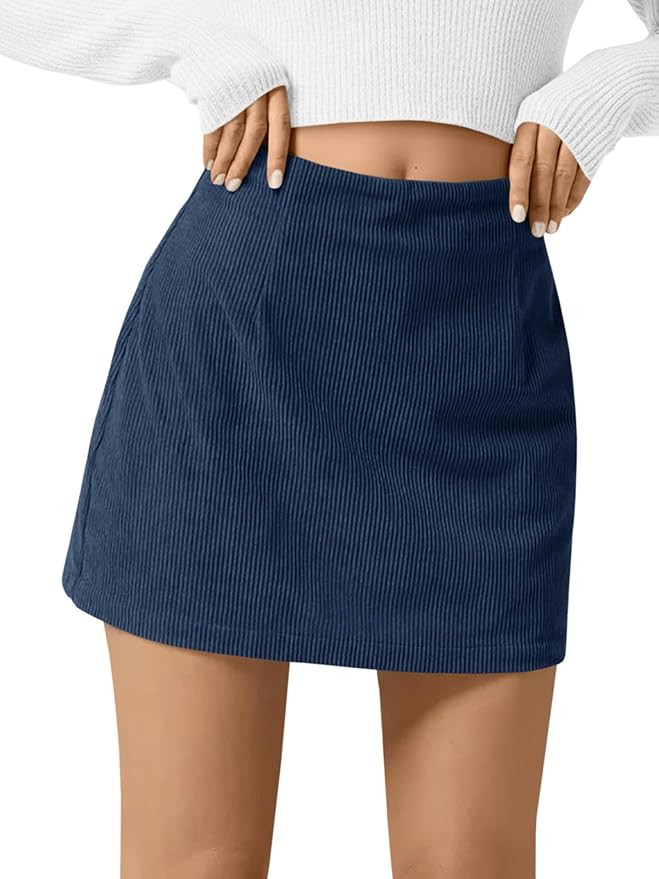 Wenrine Womens Corduroy Mini Skirt High Waisted Basic Casual A-line Short Fall Winter Skirts | Amazon (US)