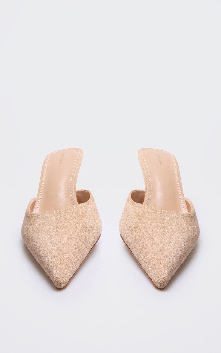 Mules pointues en suédine beige à talon aiguille mi-haut | PrettyLittleThing (FR)