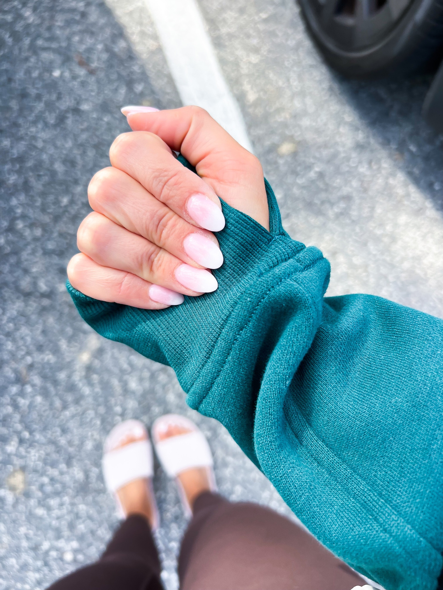 Ombre dip nails. Neutral nails. Fall nails. Bridal nails. Lululemon funnel neck scuba in color ‘storm teal’ (Sz XS/S). Lululemon align 23” in color espresso (sz 0). Lululemon slides. Gifts for her. Gift ideas for her. 

#LTKbeauty #LTKGiftGuide #LTKHoliday