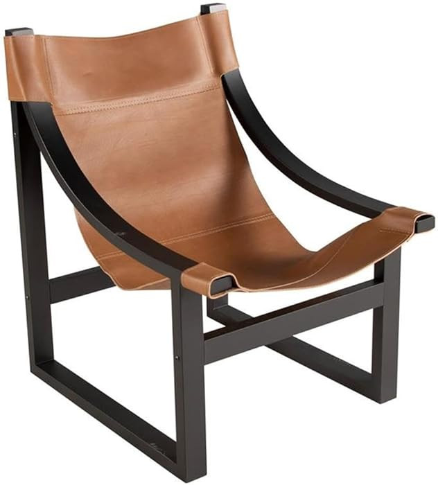 BOWERY HILL Natural Top Grain Leather Sling Chair with Solid Wood Frame in Black | Amazon (US)