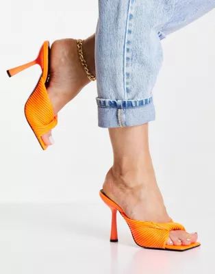 Public Desire Punch heeled mules with twist strap in neon orange | ASOS | ASOS (Global)