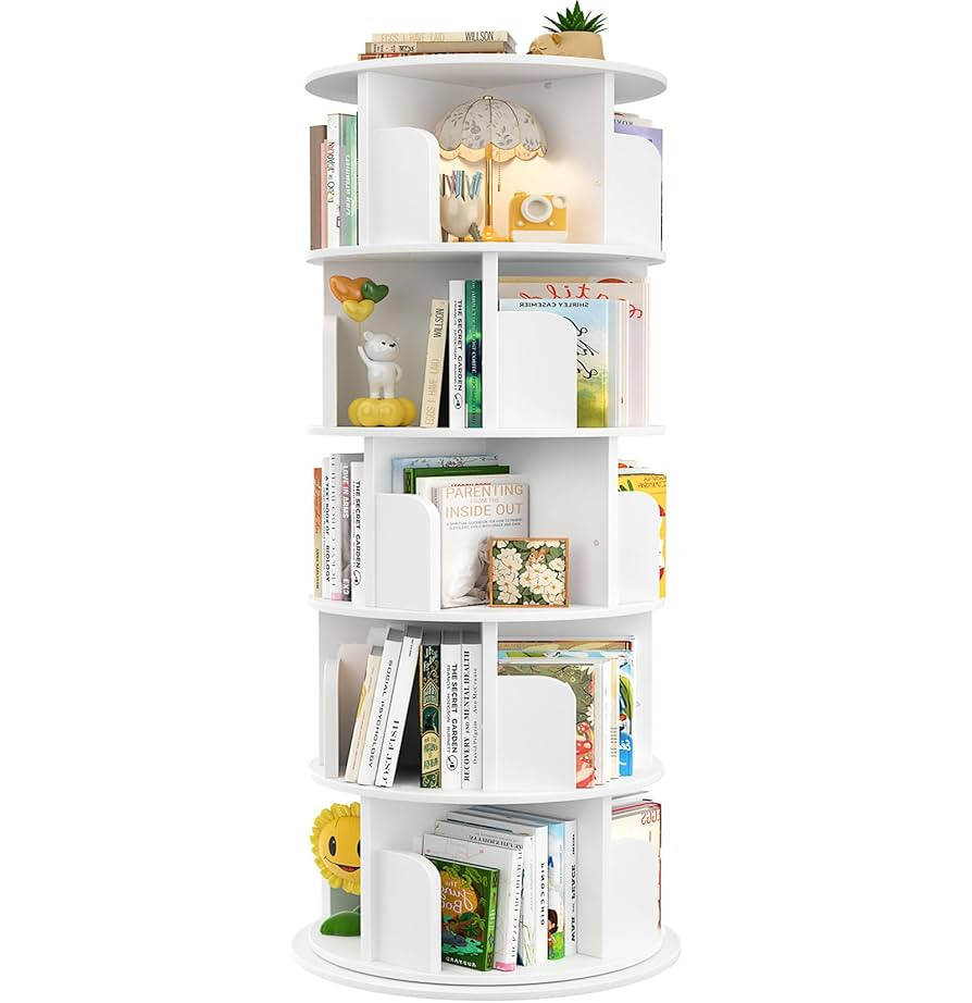Aheaplus Rotating Bookshelf, 360 Display Wood Spinning Bookshelf Tower, 5 Tier Floor Standing Boo... | Amazon (US)