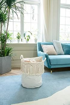 Mkono Macrame Laundry Basket Boho Laundry Hamper with Woven Macrame Tassel Towel Clothes Toys Org... | Amazon (US)