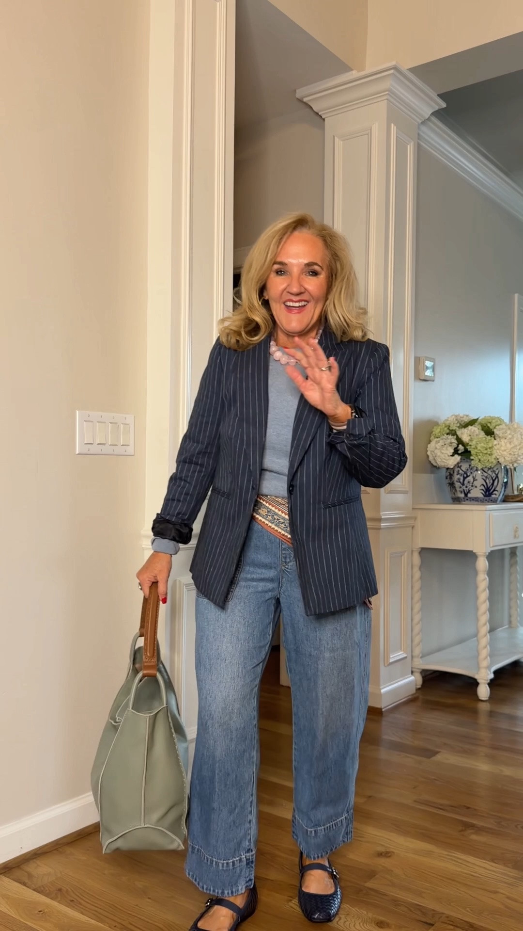 I love this outfit even more after watching this video Back!
Blazer size 10, petite
Cashmere sweater is lightweight and I’m wearing it here as a T-shirt size medium
Jeans are small but I think getting your regular size is fine and then they just be loose fit 
Styling the scarves is so fun right now so many ways to wear it you can put it around your waist diagonally. You could tie it more like a belt you put it around your neck or you can tie it into your bag.
My shoes are Walmart! And they’re excellent

Teacher outfit, business, casual office, casual, early fall outfit, jeans, and a blazer

#LTKOver40 #LTKSaleAlert #LTKWorkwear