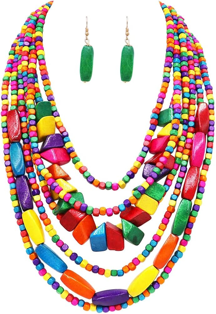 Rosemarie & Jubalee Women's Stunning Bohemian Chic Natural Wood Bead Cascading Multi Strand Neckl... | Amazon (US)