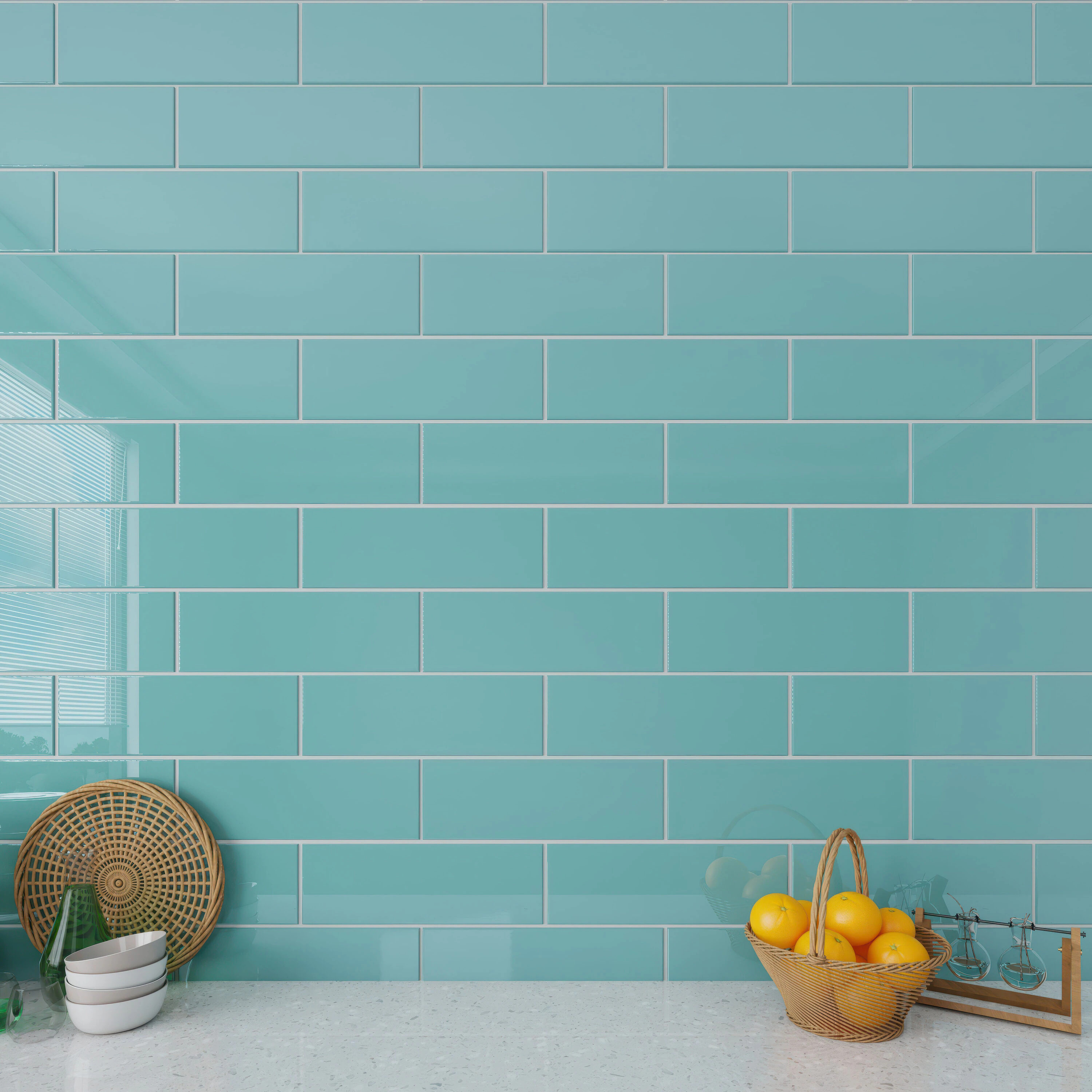 Giorbello Classic Premium Teal 4-in x 12-in Glossy Glass Subway Wall Tile ( 5.0-sq ft Carton ) | G4111 | Lowe's