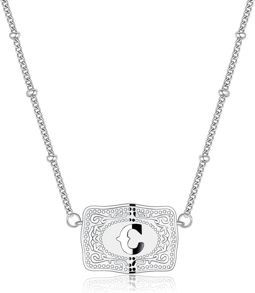 Belt Buckle Initial Necklace for Women, 18K Gold/Silver Plated Belt Buckle Necklace Western Jewel... | Amazon (US)