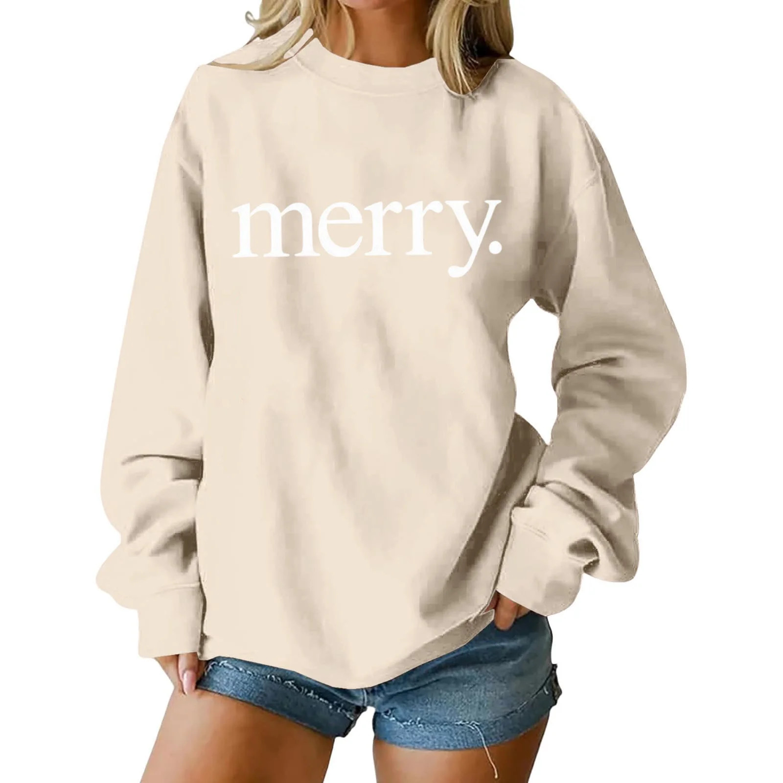 Yteetum Merry Christmas Crewneck Sweatshirts for Women Oversize Merry Letter Print Pullover Hoodl... | Walmart (US)