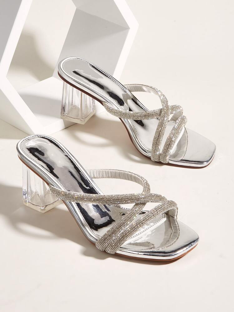 Rhinestone Decor Chunky Heeled Sandal Mules | SHEIN