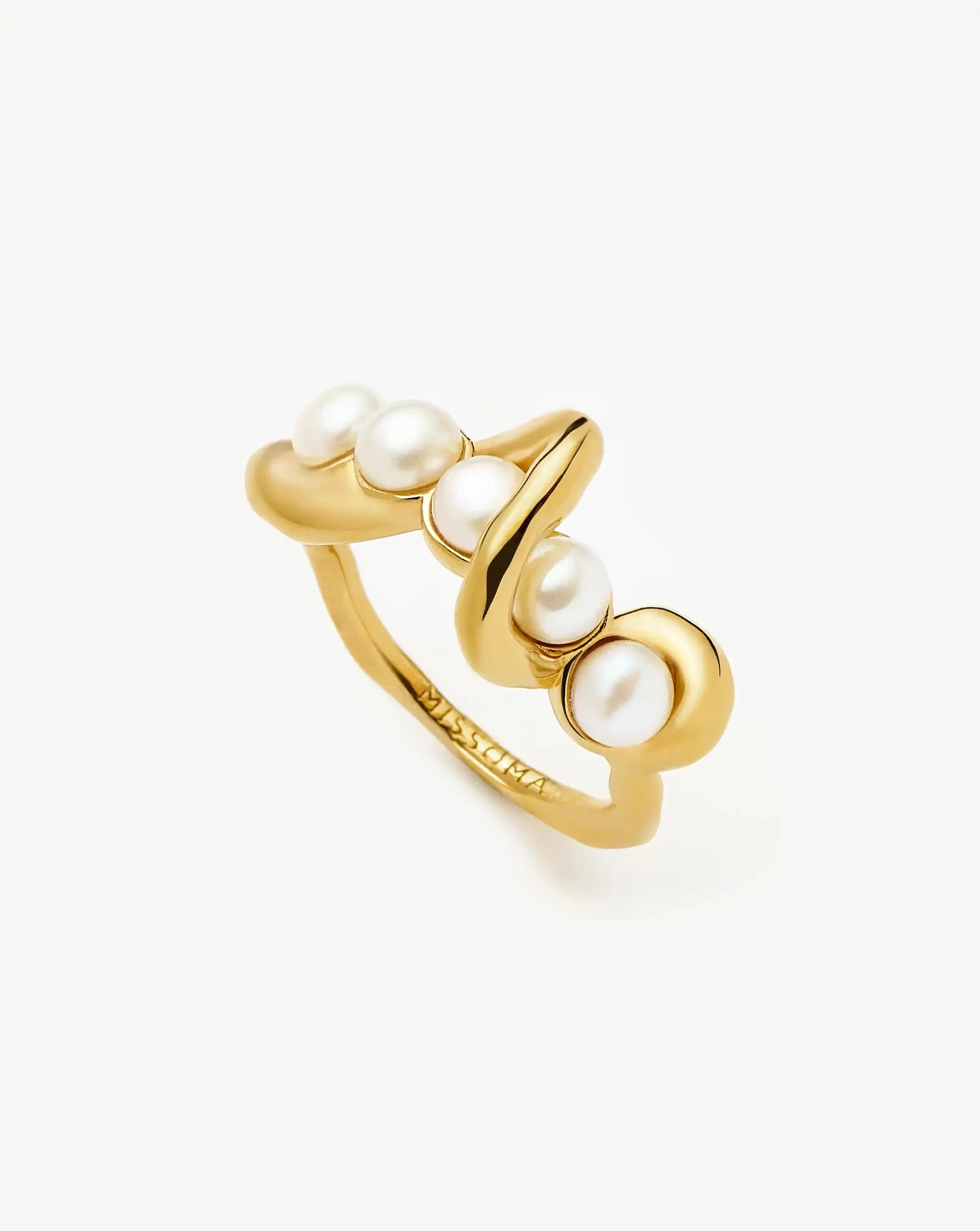 Molten Pearl Twisted Stacking Ring - 18ct Gold Vermeil/Pearl | Missoma UK