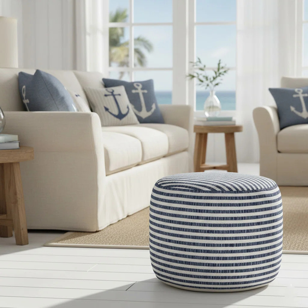 Mineo Coastal Striped Ottoman Pouf | Wayfair North America