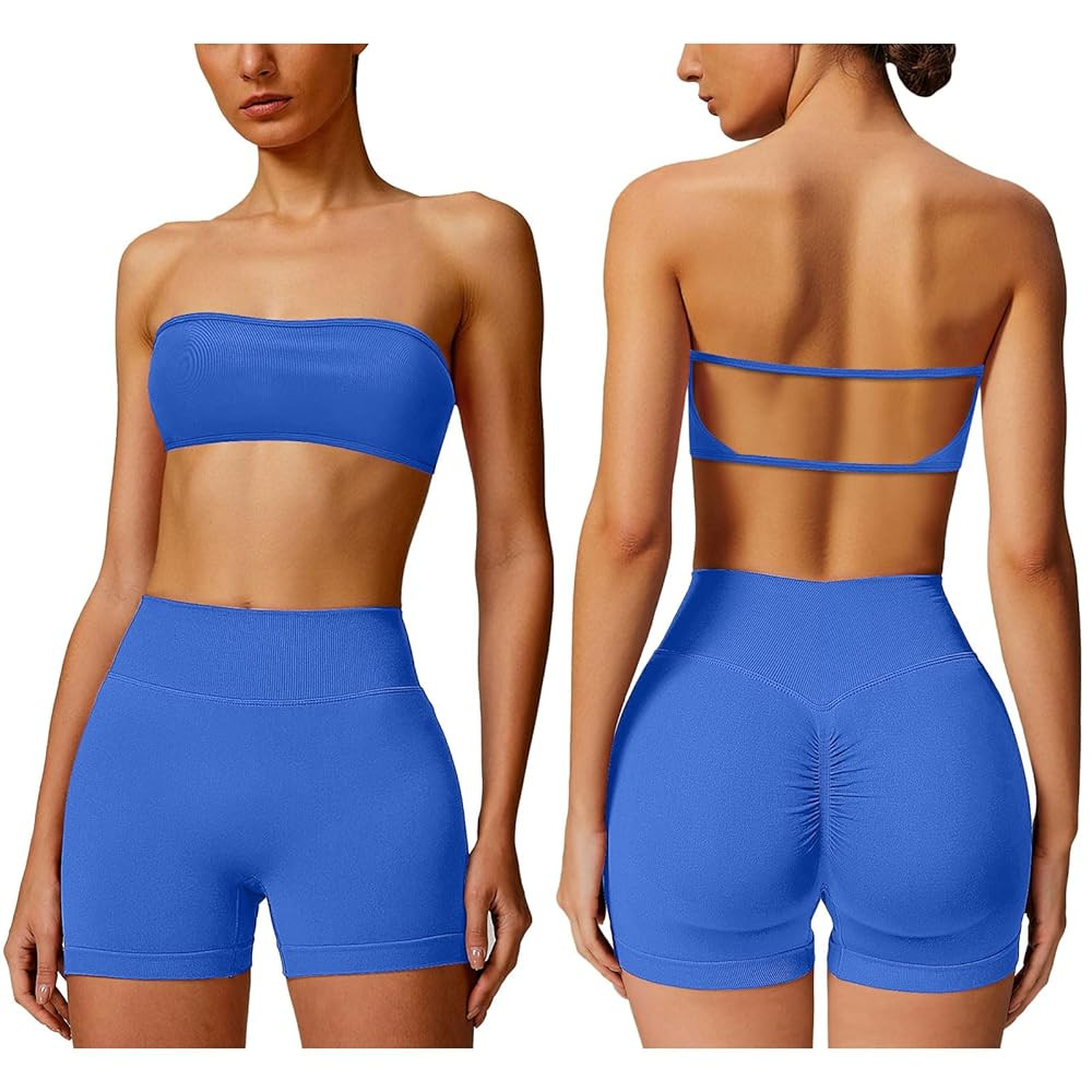 ABOCIW Workout Sets for Women Backless Bandeau Sports Bra Seamless Scunch Butt Lifting High Waist... | Amazon (US)
