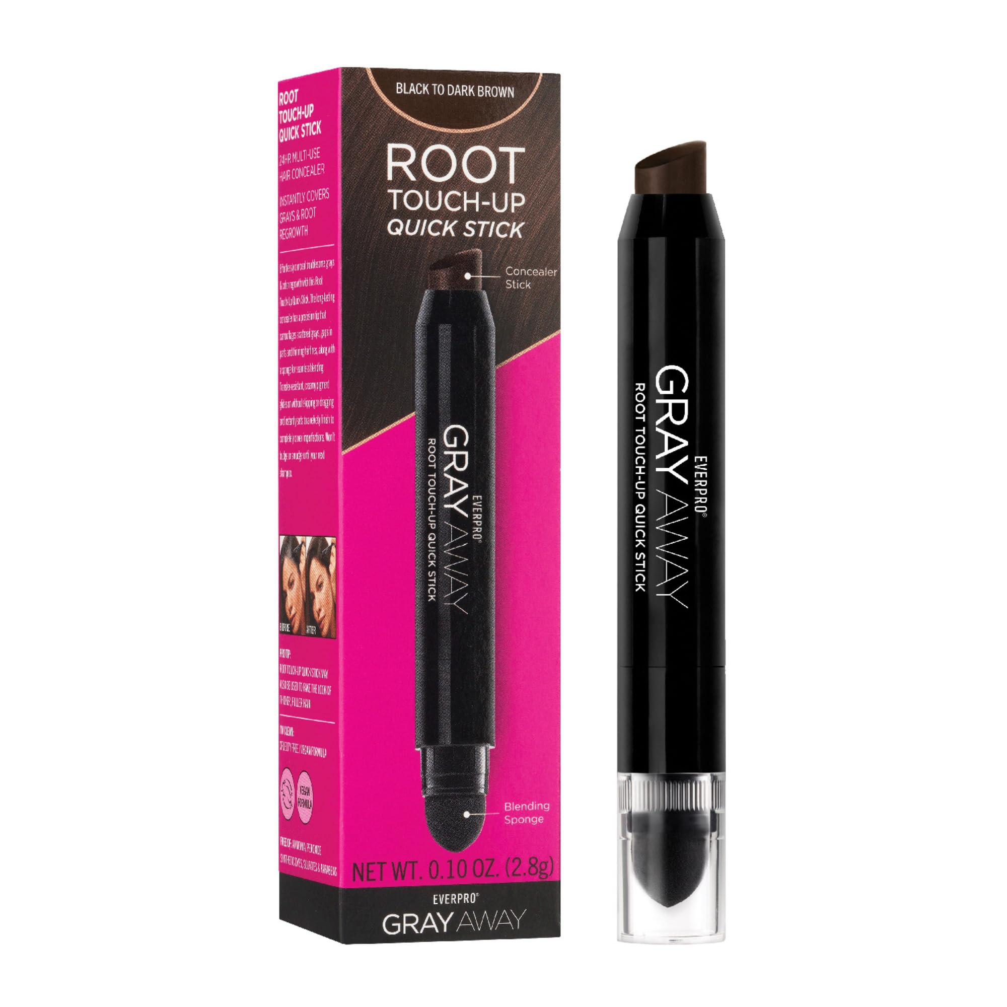 EVERPRO Gray Away Root Touchup Quick Stick, Black/Dark Brown, 0.1 Oz | Amazon (US)