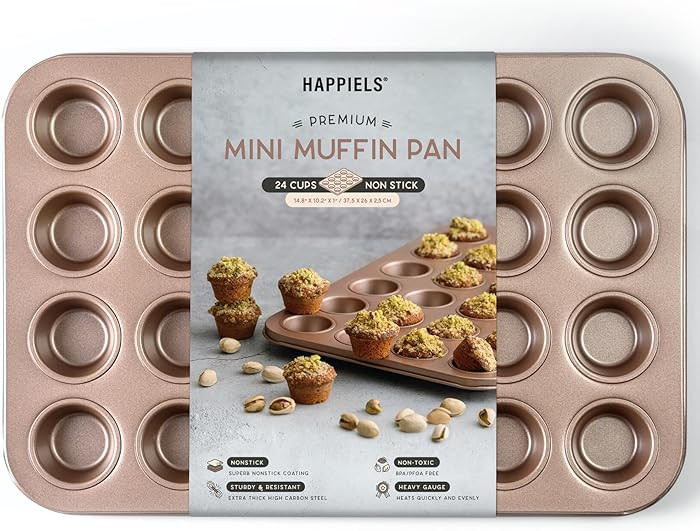 HAPPIELS Non Toxic Nonstick 24 Cup Mini Muffin Pan | PFOA BPA free Nontoxic Mini Cupcake Tin | Be... | Amazon (US)