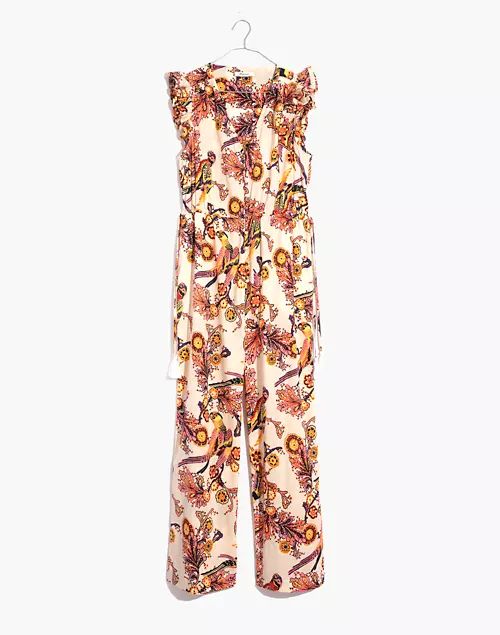 Madewell x Banjanan Button-Front Ruffle Jumpsuit in Bird Print | Madewell