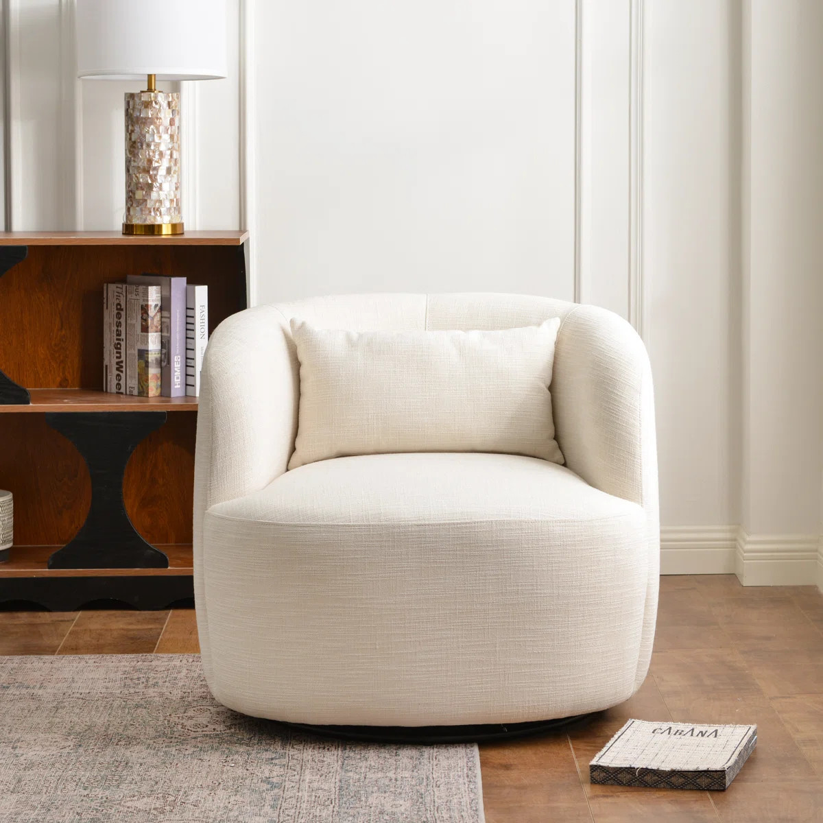 Ivory 34" Wide Textured Linen Weave Upholstered Swivel Barrel Chair | Wayfair North America