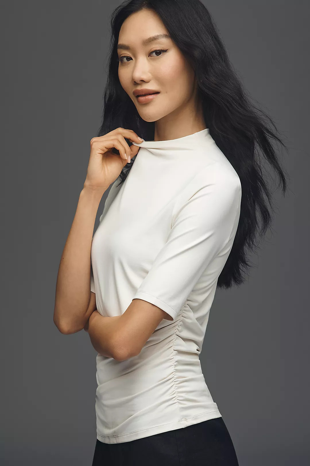 By Anthropologie Ruched Three-Quarter Sleeve Top | Anthropologie (US)