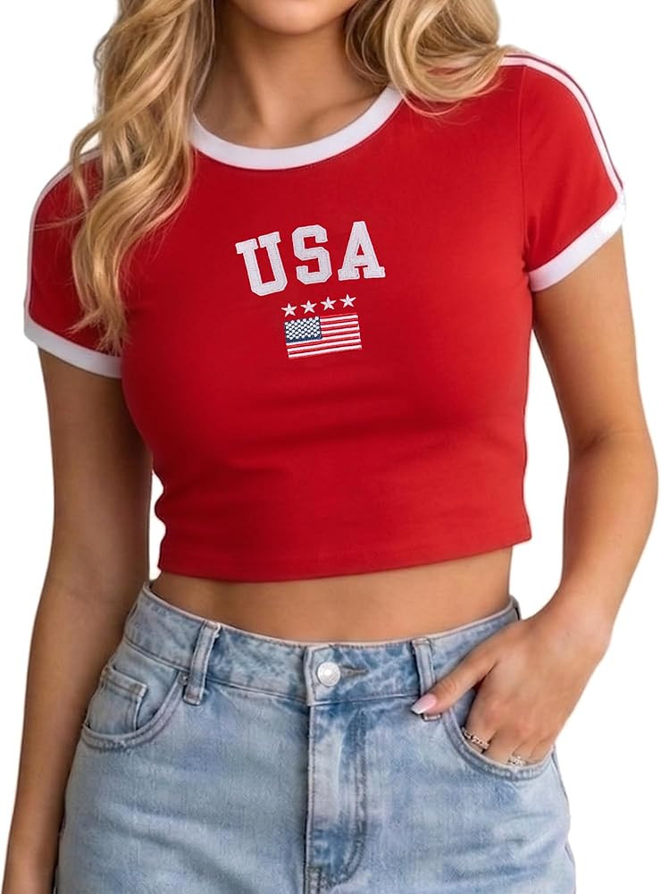 Clarisbelle Women's Y2K Baby Tee Slim Fit Ringer T-Shirt Retro Sporty Crop Top Blokecore Aestheti... | Amazon (US)