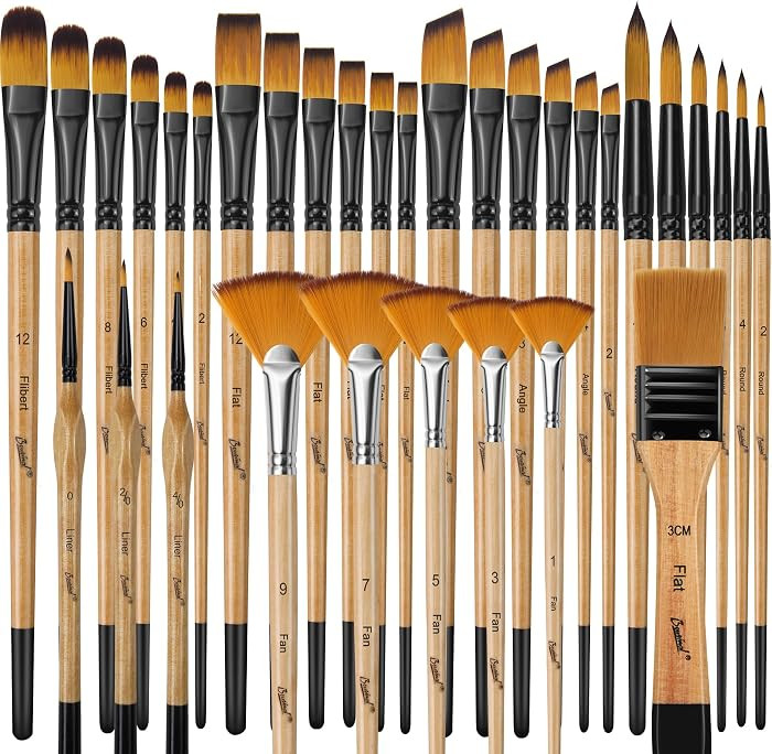 Bougimal 33 Pcs Paint Brush Set, Artist Paint Brushes for Acrylic Painting, Oil, Watercolor, Goua... | Amazon (US)
