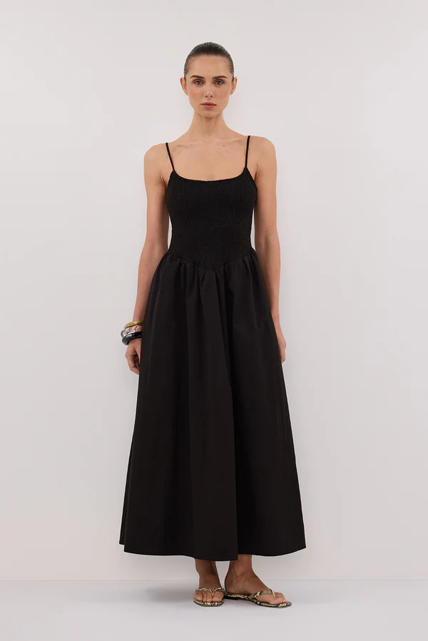 MILANO BLACK COTTON MIDI DRESS | DISSH