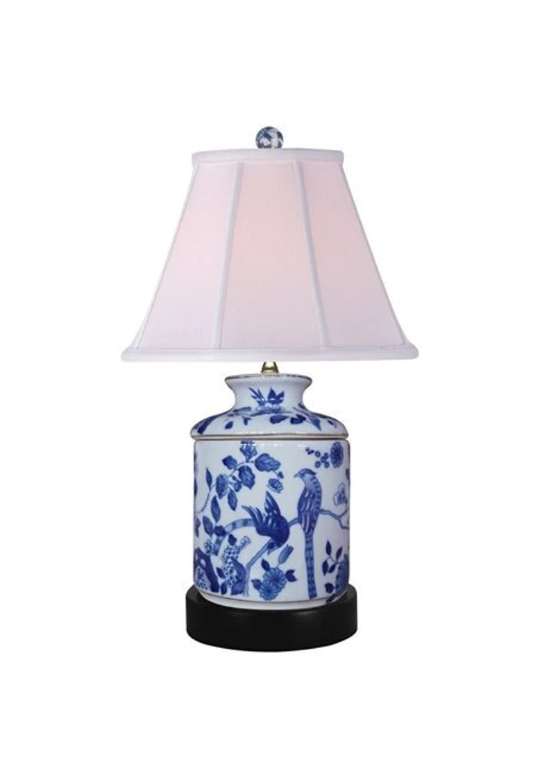Round Blue and White Chinoiserie Chic Bird Lamp | Etsy (US)