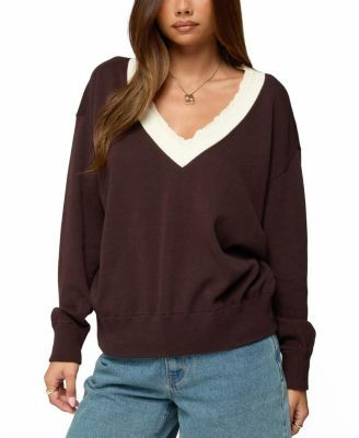 Marie Contrast Lacey V Neck Sweater | Bloomingdale's (US)