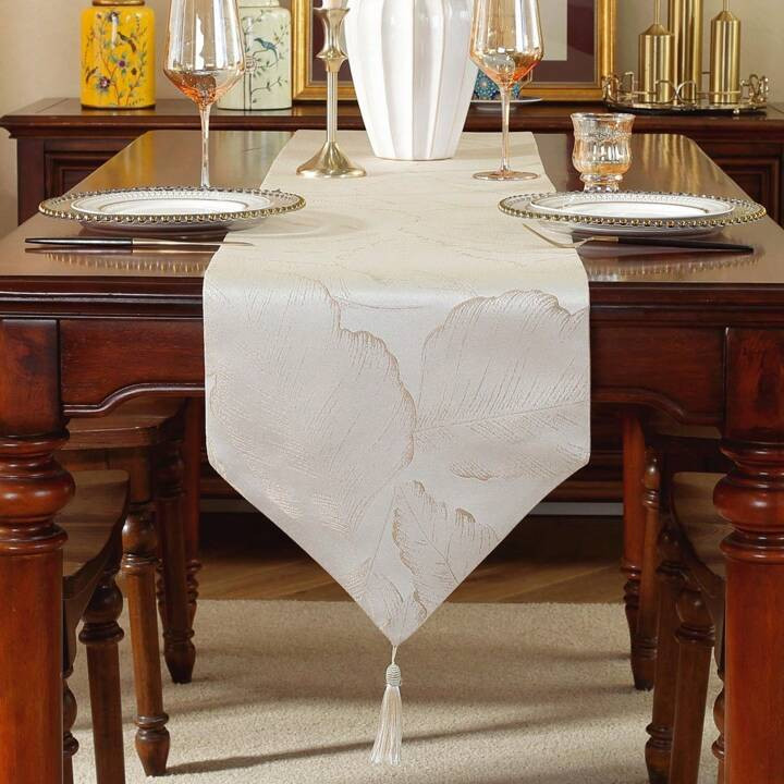 Modern Minimalist Embroidered Table Runner With Gold Thread & Leaves Design For Halloween Decorat... | SHEIN